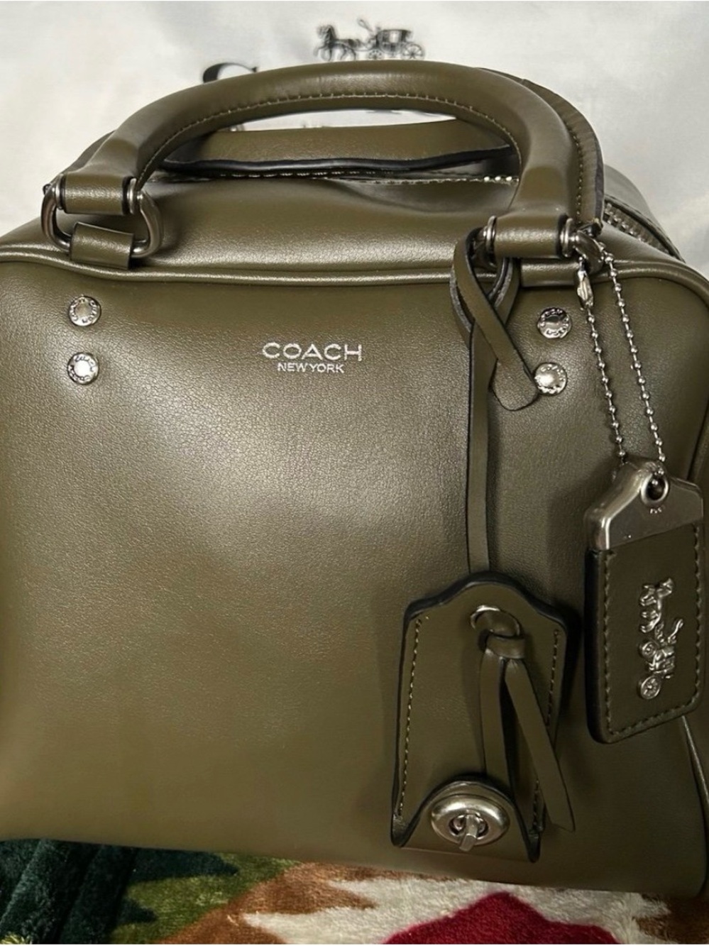 ISO, not for sale! Coach Olive Green Leather Top-Handle Satchel
